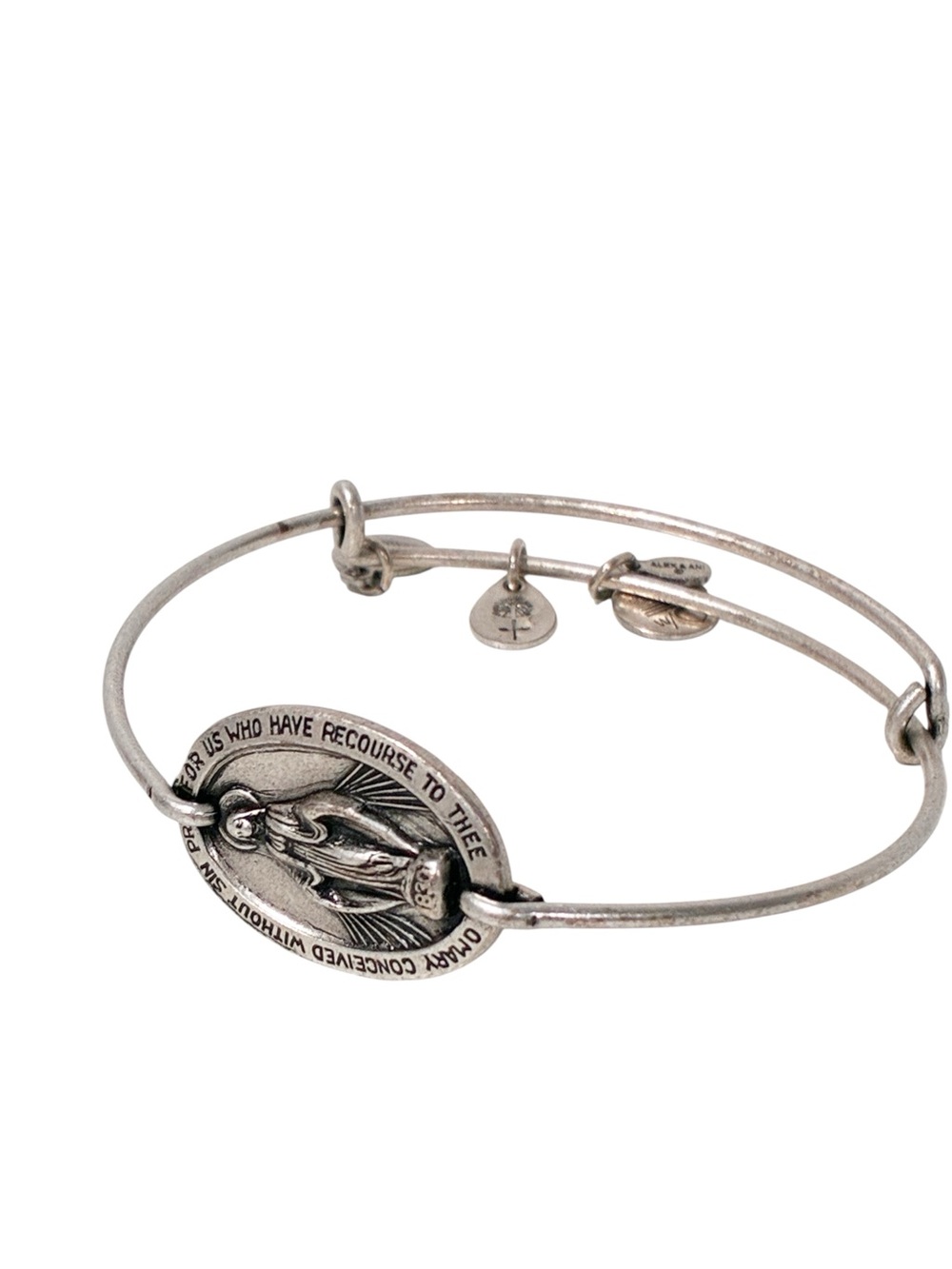 Alex and Ani Religious Mother Mary Silver Tone Bangle Bracelet